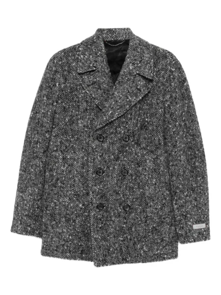 Palton Canali cu model herringbone gri