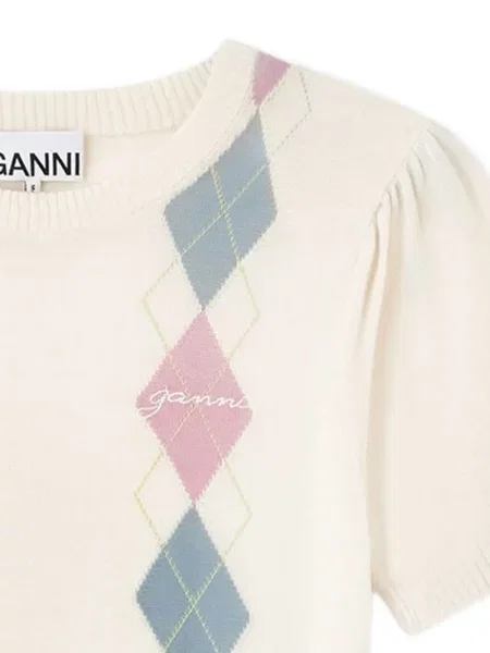 Tricou Ganni cu model argyle alb