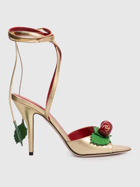 Золотисті шкіряні босоніжки з аплікацією Valentino