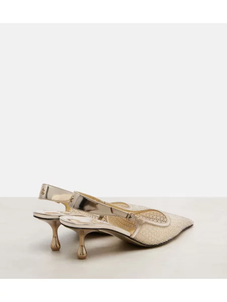 Pantofi cu toc Jimmy Choo plasă slingback auriu