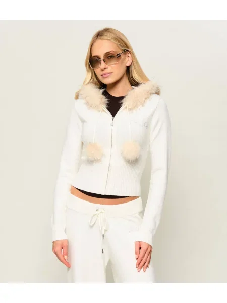 Juicy Couture pulover cu pentru femei cu vâscoză KNIT JUICY DIAMANTE WITH FUR TRIM bej