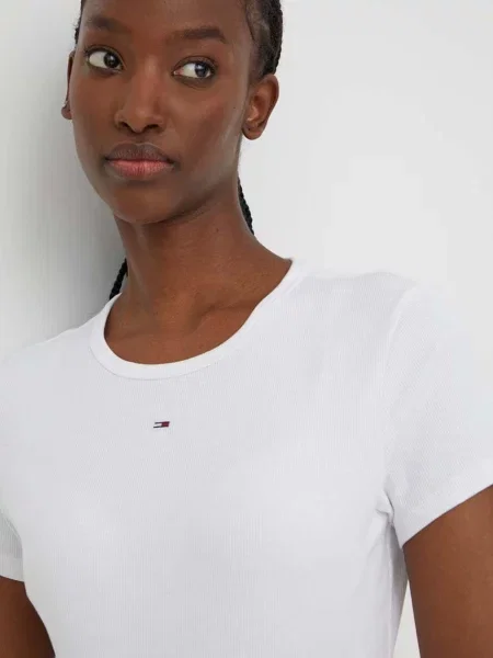 Tommy Jeans basic tričko dámske s elastanom biela