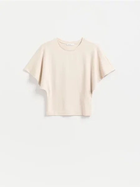 Reserved Tricou cu adaos de modal bej