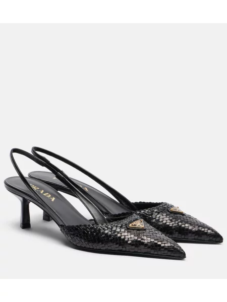 Pantofi cu toc Prada din piele slingback negru