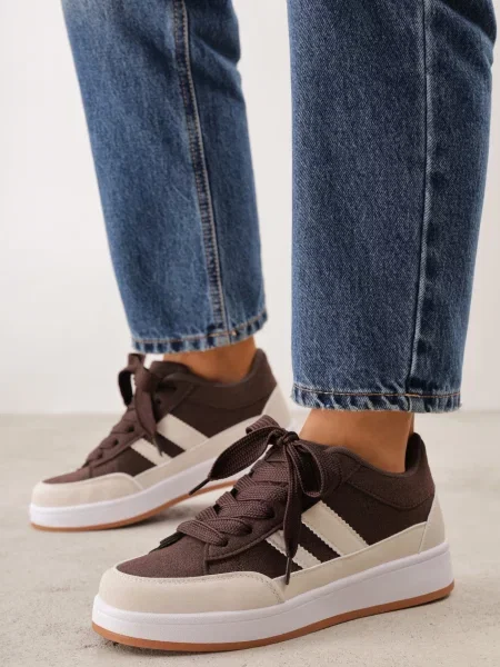Sneakers Basic cu dungi laterale Adila maro