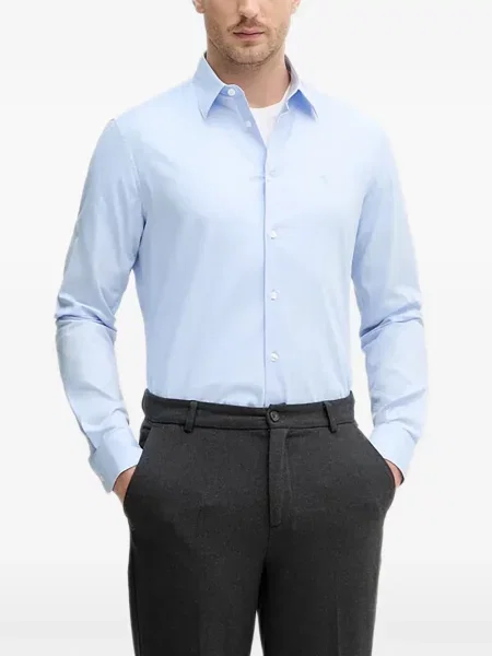 Cămașă slim fit Trussardi cu broderie albastru