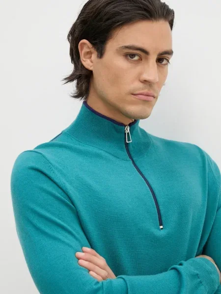 PS Paul Smith pulover de lana barbati light cu guler verde