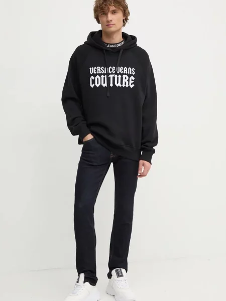 Versace Jeans Couture bluza z kapturem z nadrukiem czarny