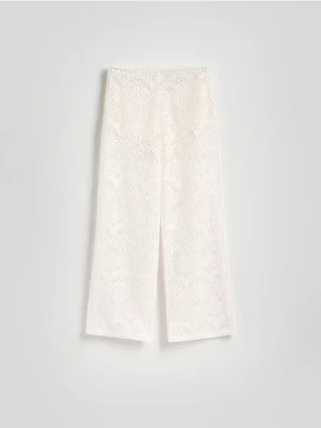 Reserved Ażurowe spodnie z bawełną kremowy
