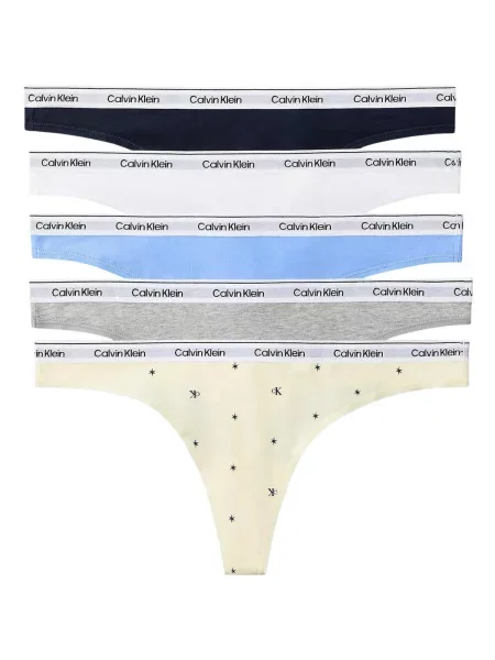 Calvin Klein Underwear Tangá námornícka modrá / pastelovo žltá biela sivá