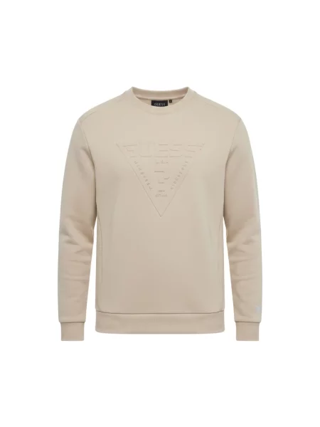 Bluza Guess z okrągłym dekoltem z logo beżowa