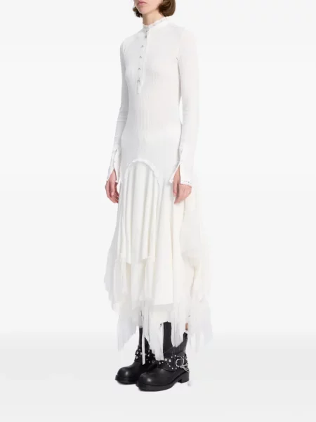 Rochie Ann Demeulemeester cu volane asimetrică alb