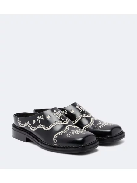 Papuci tip mules Simone Rocha cu broderie din piele negru