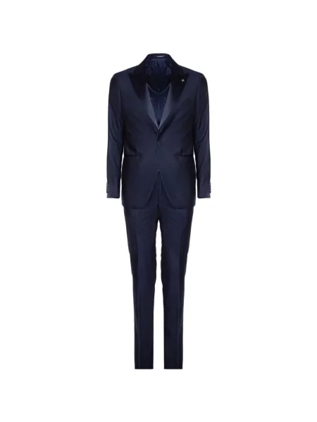 Costum Tagliatore din satin de costum cu rever albastru