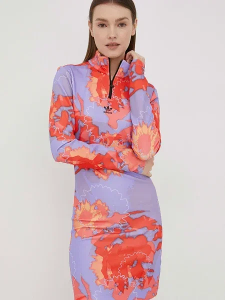 Adidas Originals sukienka mini dopasowana fioletowy