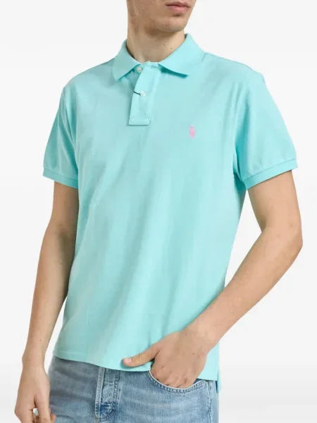 Tricou polo Polo Ralph Lauren din piele de căprioară scurt albastru