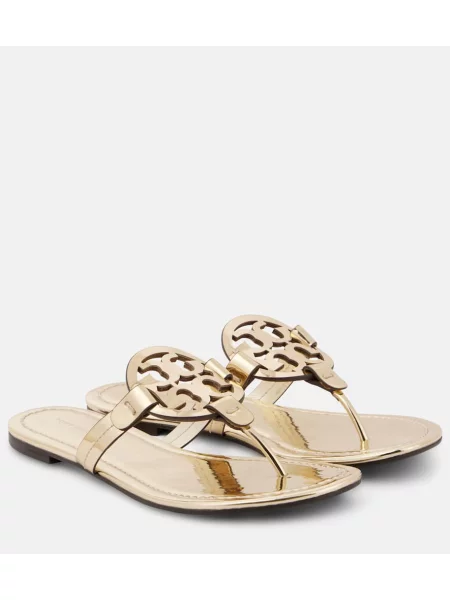 Chiloți tanga Tory Burch din piele auriu