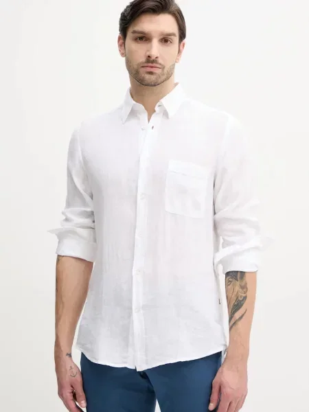 Ленена дълго риза Boss Orange с дълъг ръкав бяло