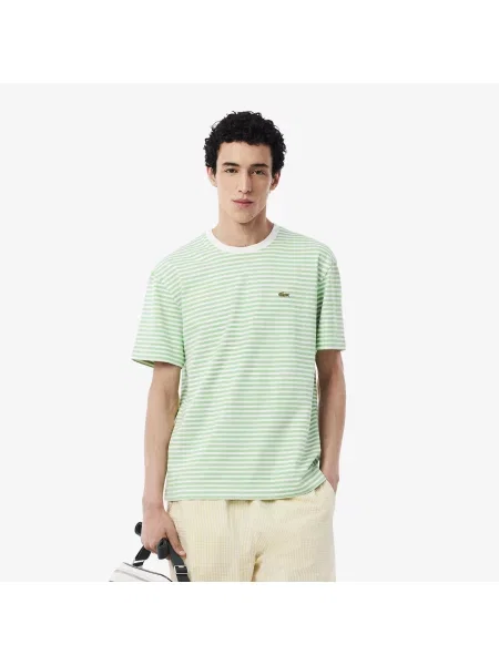 Lacoste T-Shirt Z Okrągłym Dekoltem W Paski Classic Fit Jasnozielony zielony