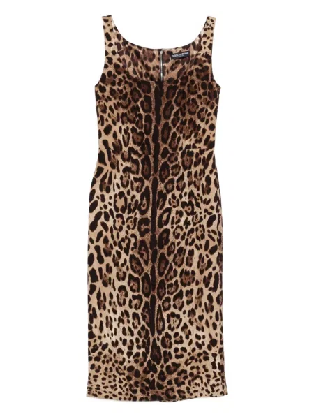 Rochie midi Dolce & Gabbana fără mâneci cu imagine cu imprimeu animal print maro