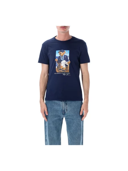 T-shirt o kroju slim fit z czystej bawełny z nadruk polo bear Polo Ralph Lauren granatowa