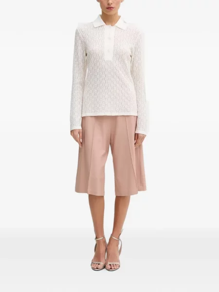 Lung tricou polo Sisley tricotate alb