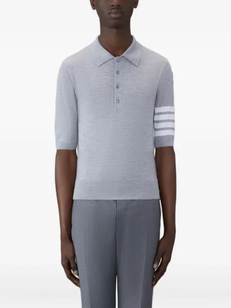 Krótki polo Thom Browne w paski szare