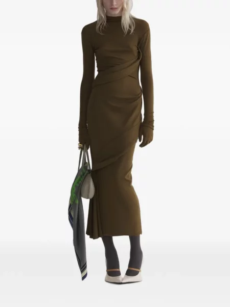 Drapírozott midi ruha Mugler barna