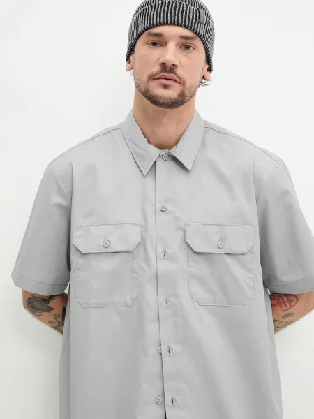 Риза Dickies мъжка със стандартна кройка с класическа яка сиво