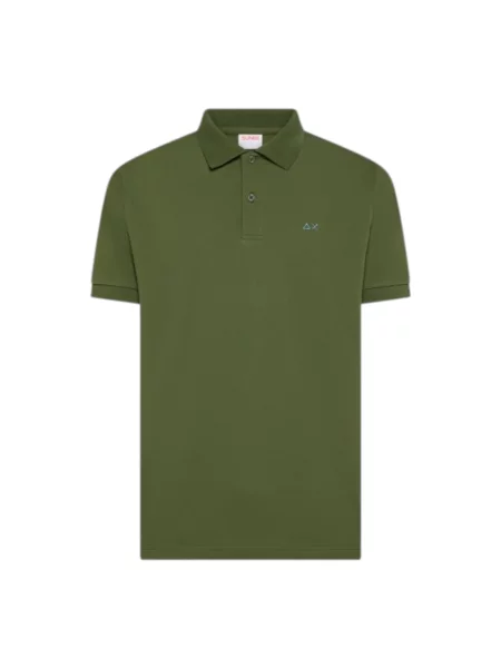 Koszulka polo Sun68 w paski z kołnierzem zielona