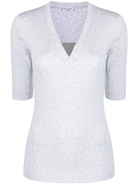 Top Brunello Cucinelli cu decolteu în V scurt gri