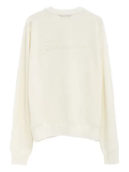 Pulover Jacquemus cu broderie cu decolteu în U alb