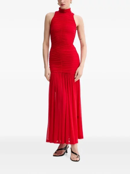 Rochie maxi Bardot cu volane roșu
