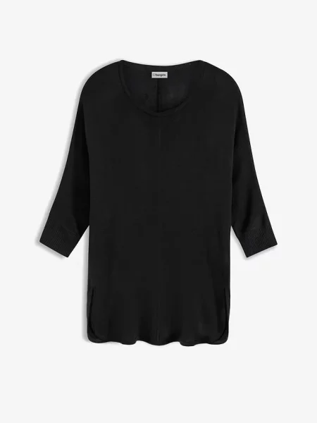 Sweter z cienkiej dzianiny z rękawami czarny