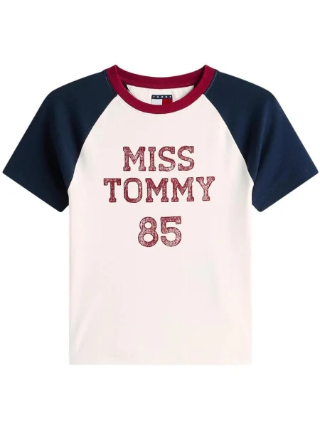 Tommy Jeans Tričko námornícka modrá / tmavočervená / biela béžová