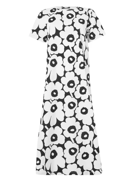 Marimekko Letné šaty PISTEINEN UNIKKO / šedobiela čierna