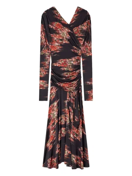 Rochie midi Ganni cu model floral cu imagine până la genunchi negru