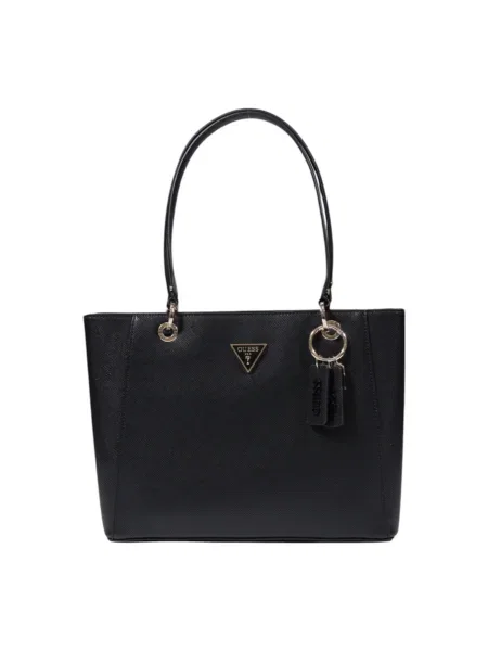 Lniana torebka skórzana Guess czarna