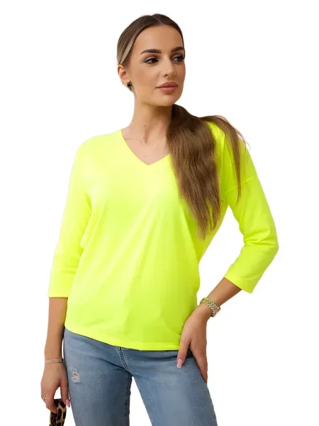 Neonová halenka s výstřihem do V žlutá