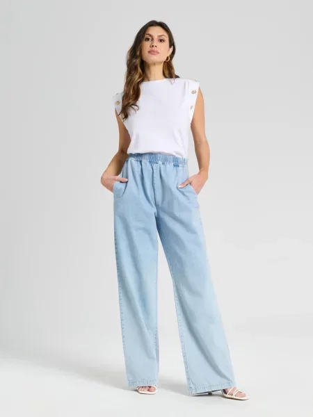 Джинси wide leg синій