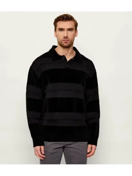 Tricou polo Boss Orange de lână negru