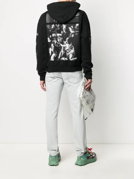 Hanorac cu glugă Off-white cu imagine alb
