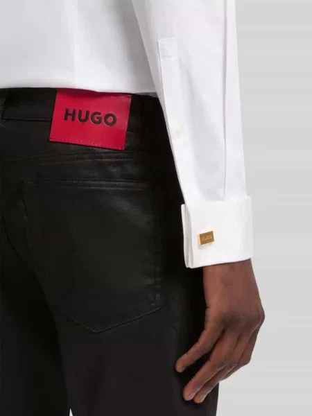 Jeansy o kroju slim fit z mieszanki bawełny i model Hugo czarne