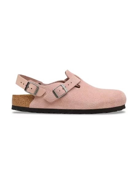Klapki Birkenstock zamszowe na płaskim obcasie różowe