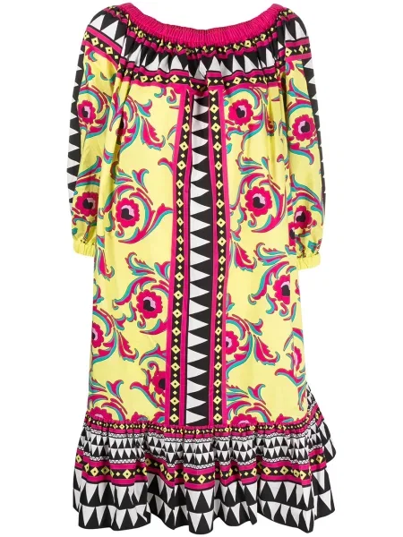 Rochie La Doublej cu model floral galben