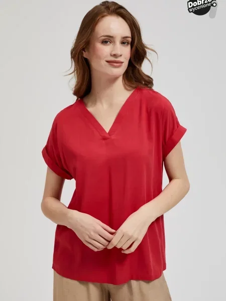Bluză Moodo cu decolteu în V roșu
