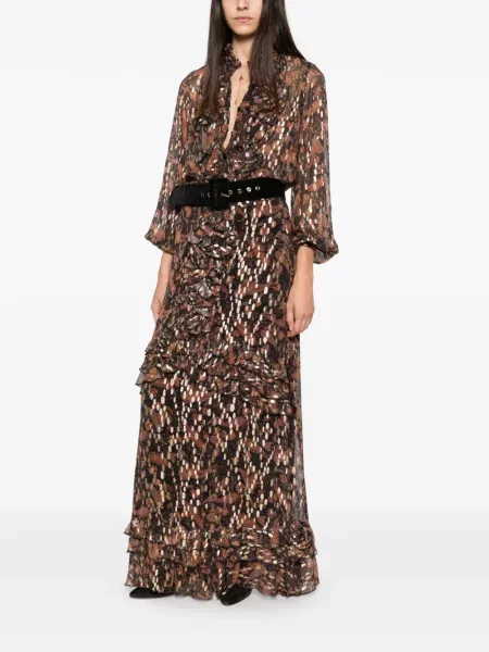 Fusta maxi Philippa 1970 cu volane negru