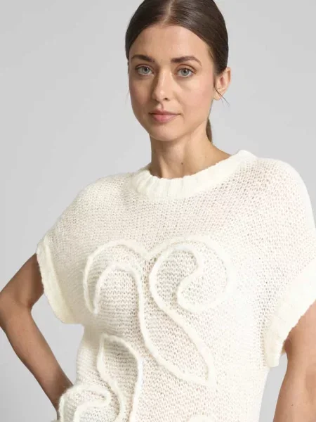 Sweter z dzianiny z krótkimi rękawami model ‘Lingo’ My Essential Wardrobe biały