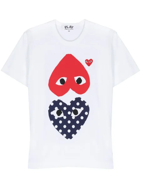 Tricou Comme Des Garcons Play cu imagine cu motiv cu inimi alb