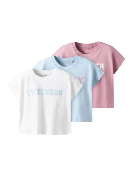 TWO SOON Tricou albastru deschis / roz pal alb
